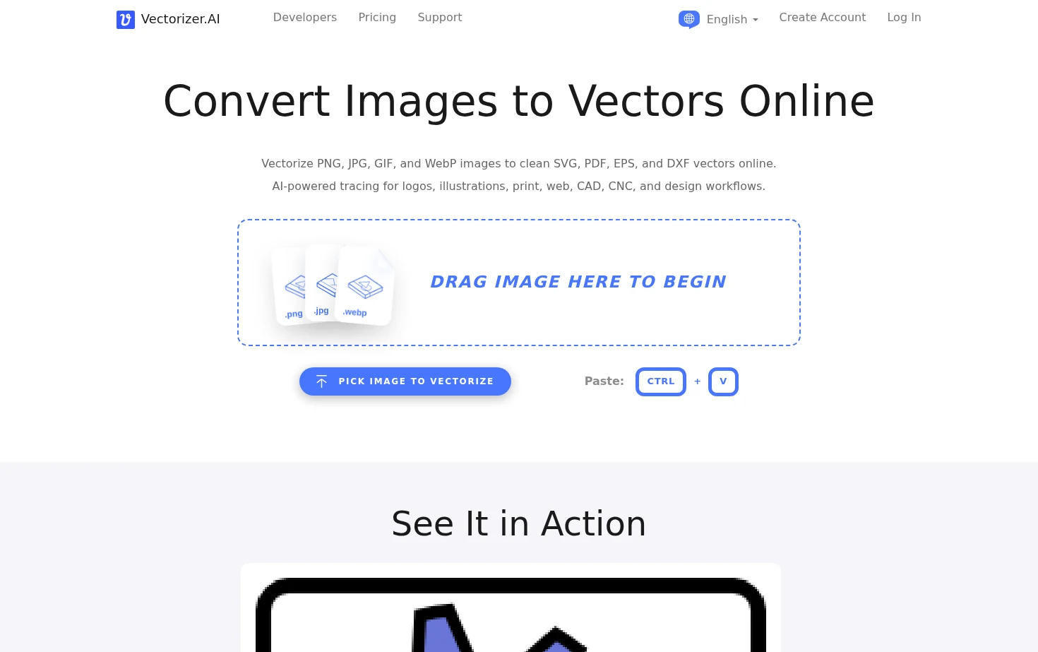 Vectorizer.AI 页面快照